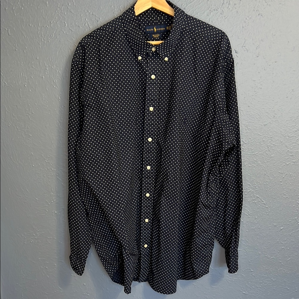 Blue Polka Dot Button-Up Shirt